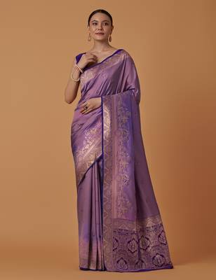 lavender silk blend banarasi jacuard work saree with unstitched blouse piece 2