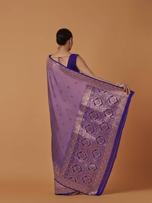 lavender silk blend banarasi jacuard work saree with unstitched blouse piece 3