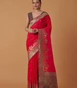 pink silk blend banarasi jacuard work saree with unstitched blouse piece