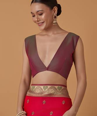 pink silk blend banarasi jacuard work saree with unstitched blouse piece 5