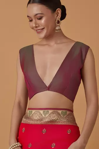 pink silk blend banarasi jacuard work saree with unstitched blouse piece