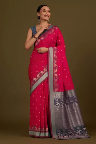 pink silk blend banarasi jacuard work saree with unstitched blouse piece