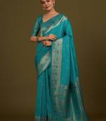rama silk blend banarasi jacuard work saree with unstitched blouse piece