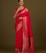 pink silk blend banarasi jacuard work saree with unstitched blouse piece