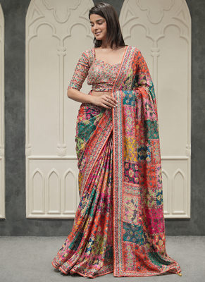 White Silk Blend Saree With Sequins And Foil Mirror Work 1