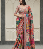 White Silk Blend Saree With Sequins And Foil Mirror Work