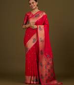 pink silk blend banarasi jacuard work saree with unstitched blouse piece