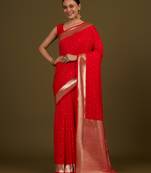 red silk blend banarasi jacuard work saree with unstitched blouse piece