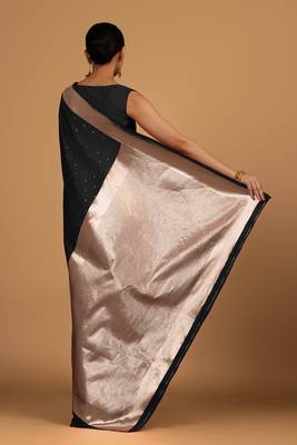 black silk blend banarasi jacuard work saree with unstitched blouse piece 3