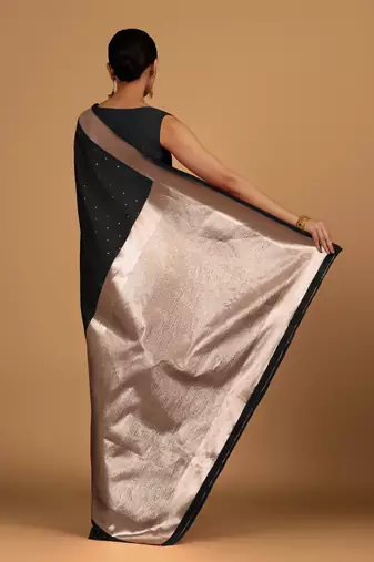 black silk blend banarasi jacuard work saree with unstitched blouse piece