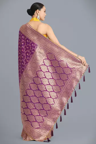 wine silk blend banarasi jacuard work saree with unstitched blouse piece