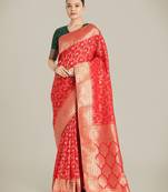 red silk blend banarasi jacuard work saree with unstitched blouse piece