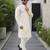 Lemon yellow color embroidery work & shading print cotton men's kurta payjama set