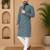 Teal color white embroidery thread work with multi sequence silk men's kurta payjama set