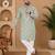 Pista color white embroidery thread work with multi sequence silk men's kurta payjama set