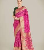 pink silk blend banarasi jacuard work saree with unstitched blouse piece