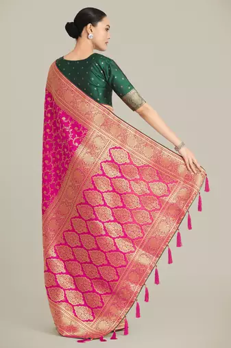 pink silk blend banarasi jacuard work saree with unstitched blouse piece