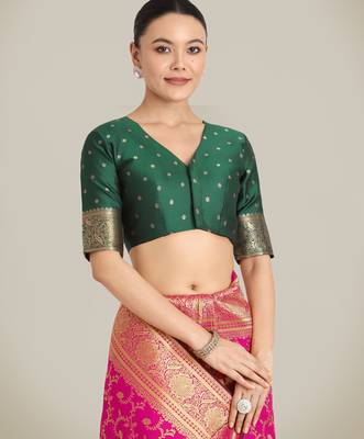 pink silk blend banarasi jacuard work saree with unstitched blouse piece 5