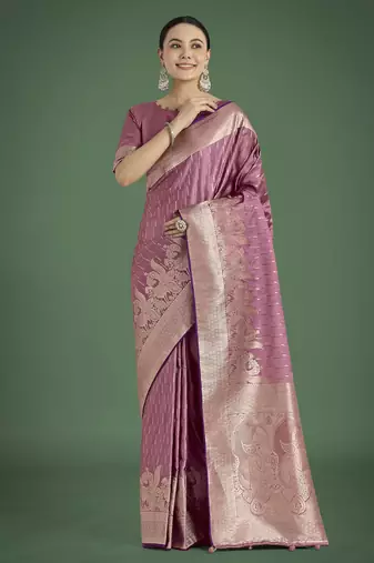 onion silk blend banarasi jacuard work saree with unstitched blouse piece