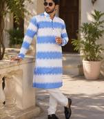 Royal blue color embroidery work & shading print cotton men's kurta payjama set
