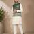 Off white-olive color embroidered daaman work shiny silk men's kurta payjama set