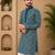 Teal color white embroidery thread work with multi sequence silk men's kurta payjama set