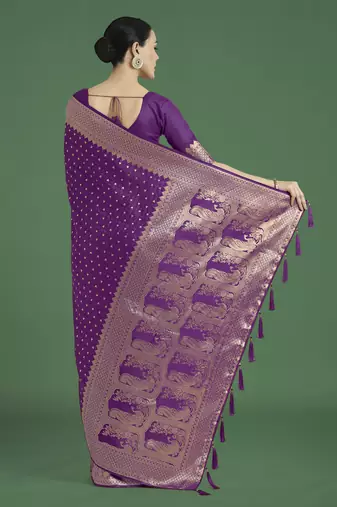 wine silk blend banarasi jacuard work saree with unstitched blouse piece