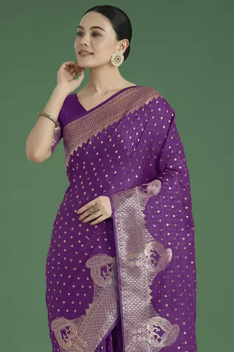 wine silk blend banarasi jacuard work saree with unstitched blouse piece