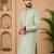 Pista color white embroidery thread work with multi sequence silk men's kurta payjama set