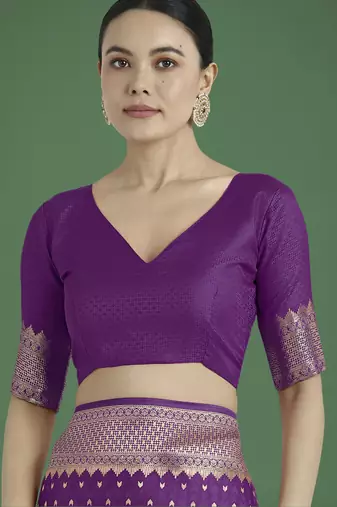wine silk blend banarasi jacuard work saree with unstitched blouse piece