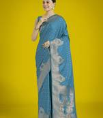 rama silk blend banarasi jacuard work saree with unstitched blouse piece