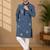 Teal color unique cross pattern white thread embroidery with silver sequence silk men's kurta payjama set