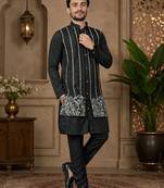 Black color embroidery work silk indo ethnic men's kurta payjama set