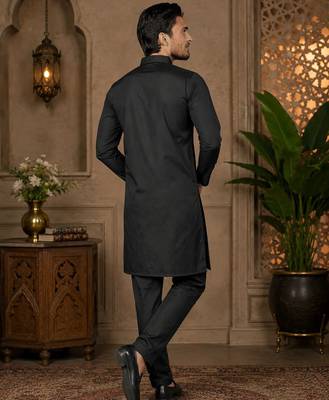Black color embroidery work silk indo ethnic men's kurta payjama set 4