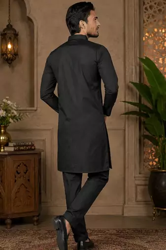Black color embroidery work silk indo ethnic men's kurta payjama set