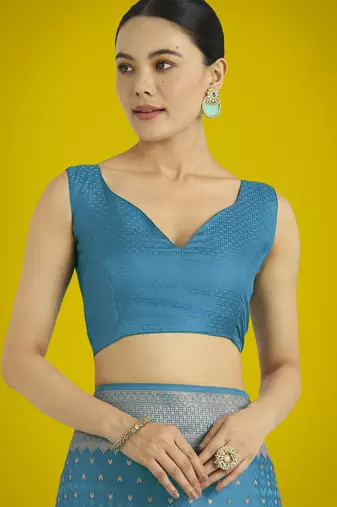 rama silk blend banarasi jacuard work saree with unstitched blouse piece