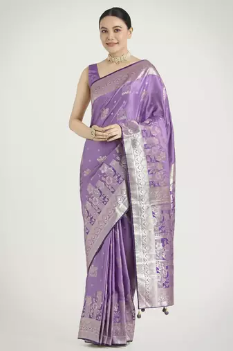lavender silk blend banarasi jacuard work saree with unstitched blouse piece