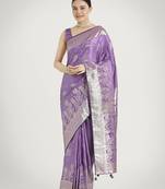 lavender silk blend banarasi jacuard work saree with unstitched blouse piece