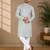 Pista color unique cross pattern white thread embroidery with silver sequence silk men's kurta payjama set
