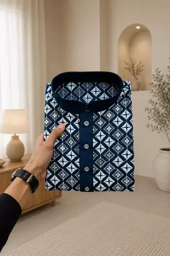 Teal color white embroidery thread work with multi sequence silk men's kurta payjama set