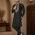 Black color elegant neck embroidery silk men's kurta payjama set