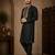 Black color elegant neck embroidery silk men's kurta payjama set