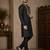 Black color elegant neck embroidery silk men's kurta payjama set