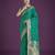 teal green silk blend banarasi jacuard work saree with unstitched blouse piece