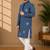 Teal color unique cross pattern white thread embroidery with silver sequence silk men's kurta payjama set