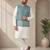 Off white-sky blue color embroidered daaman work shiny silk men's kurta payjama set