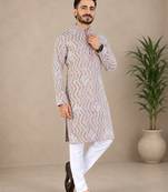 Color unique cross pattern white thread embroidery with silver sequence silk men's kurta payjama set