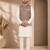 Off white-brown color embroidered daaman work shiny silk men's kurta payjama set
