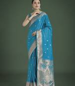 rama silk blend banarasi jacuard work saree with unstitched blouse piece
