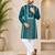 Teal color embroidery and silver sequence work silk men's kurta payjama set